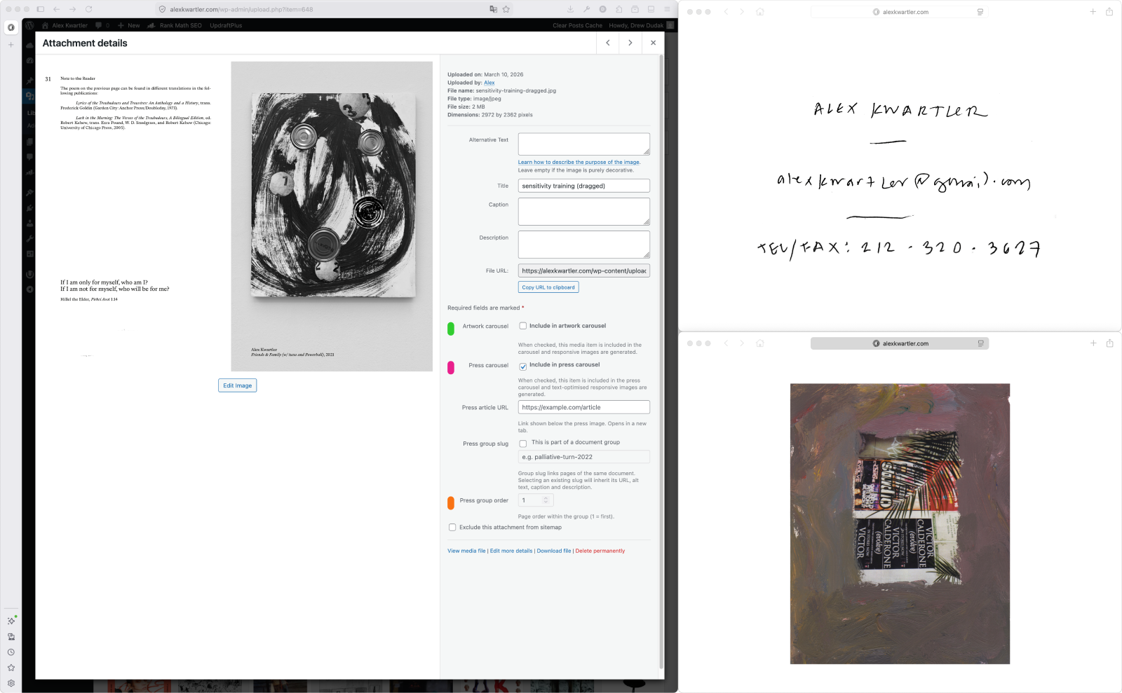 Multiview of Alex Kwartler's website